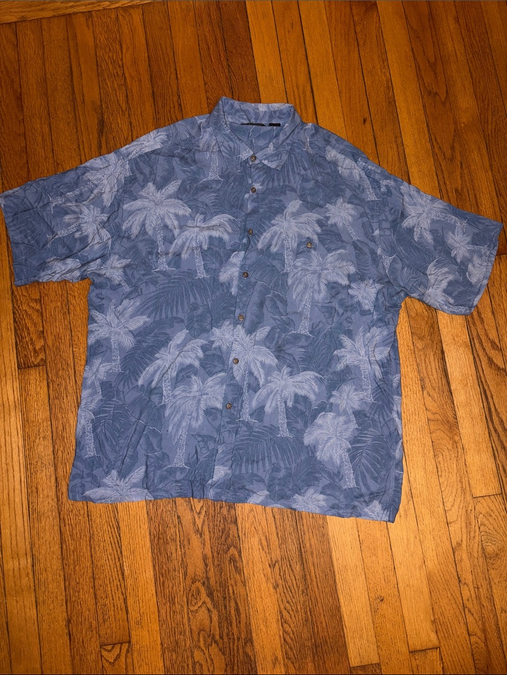 Vintage Pierre Cardin blue Hawaiian palm tree button up shirt